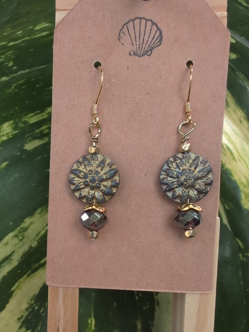 Gold Floral Disc Drop Earrings - Elegant Gold Tone